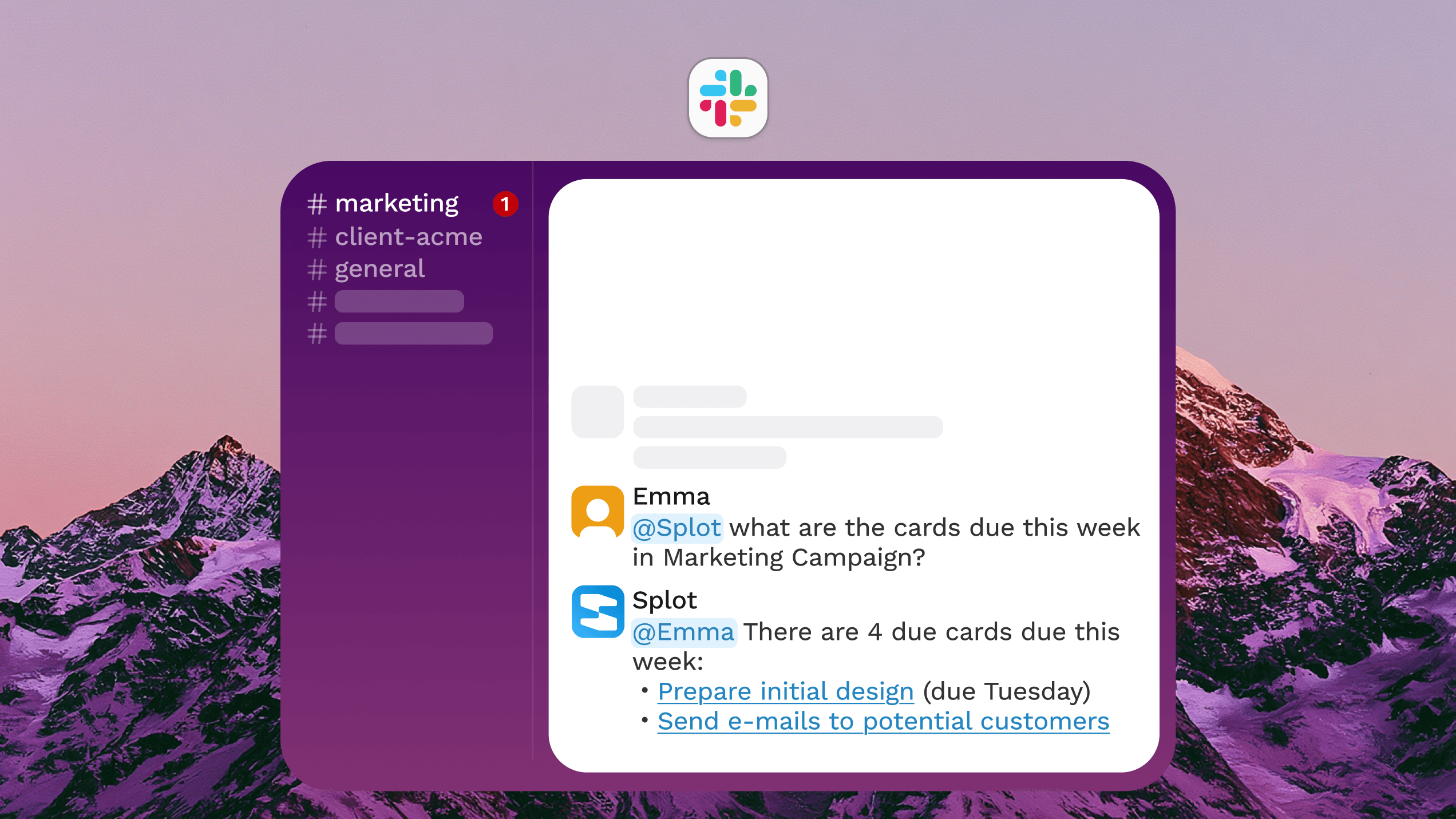 Slack channel showing a Splot Agent feature preview